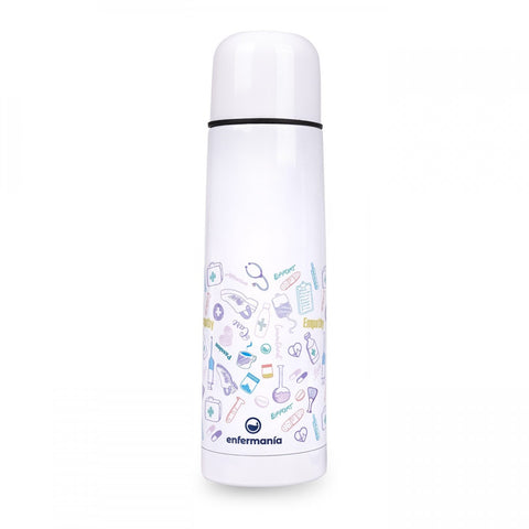 Stainless Steel Thermo Bottle with Cap White Purple 700ml