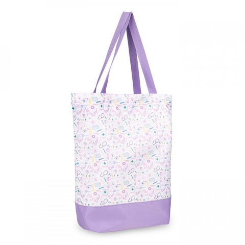 Nurse Tote Bag with Zip White Purple