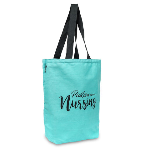 Nurse Tote Bag Canvas Cotton Aqua Blue