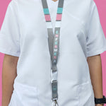 Lanyard with Trident Hook & Carabiner & Safety Clip Unisex Retro Nurse Grey