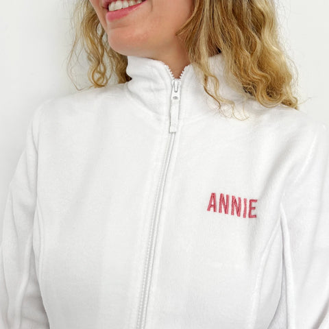 Personalised Custom Name Women Fleece Jacket White Design 1