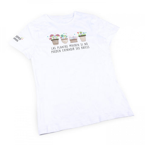 Women's Fitted T-Shirt Plants White 100% Cotton