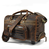 Genuine Leather Doctors Bag Large Capacity Wheels Duffle Bag Alligator Strip Trolley Case