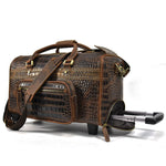 Genuine Leather Doctors Bag Large Capacity Wheels Duffle Bag Alligator Strip Trolley Case