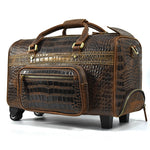 Genuine Leather Doctors Bag Large Capacity Wheels Duffle Bag Alligator Strip Trolley Case